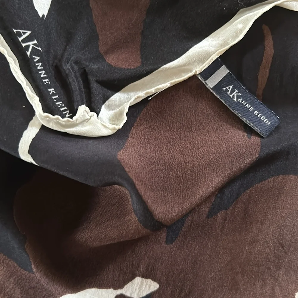 Vintage Black and Brown Hand-Rolled Silk Scarf
